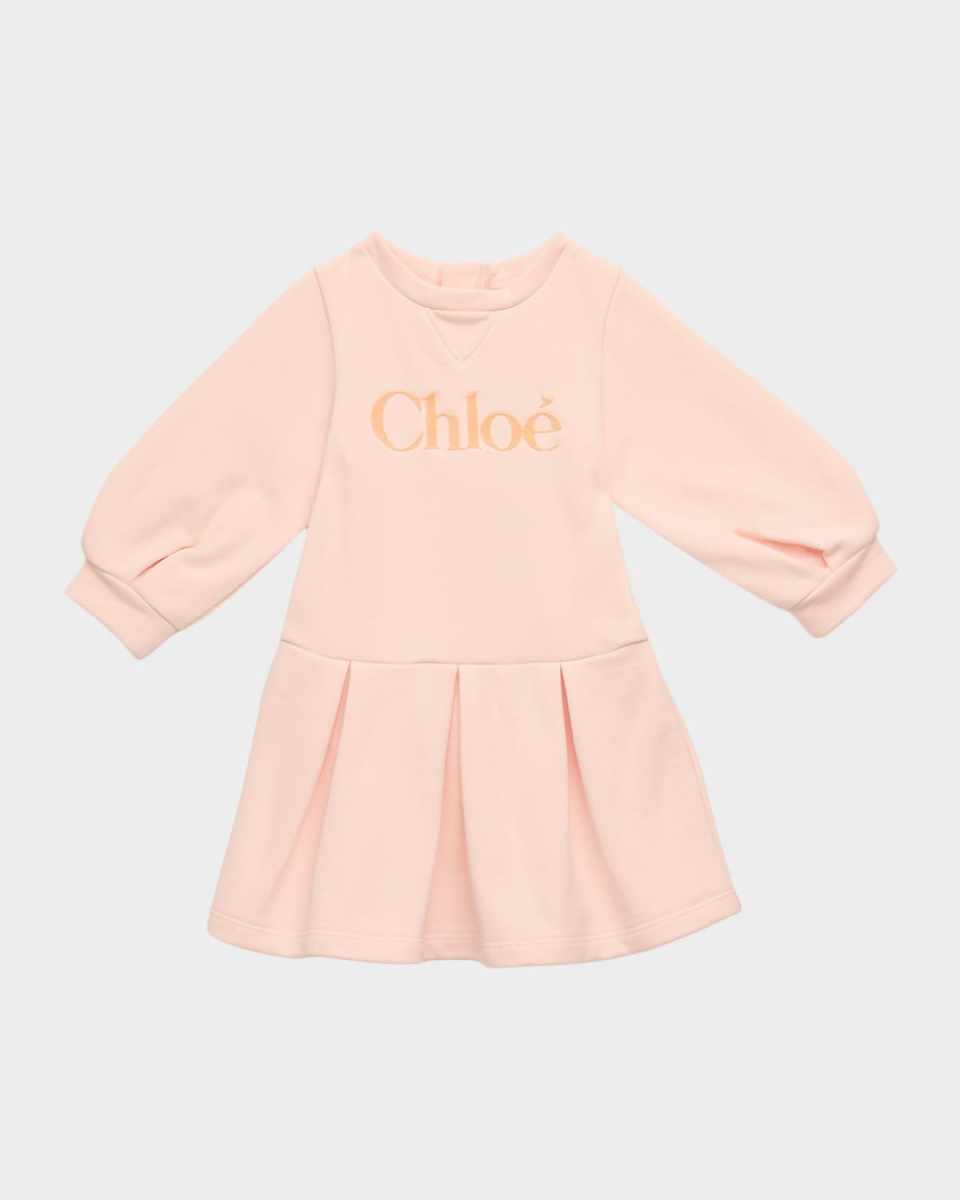 Girl's Logo Embroidered Long-Sleeve Cotton Dress, Size 6M-